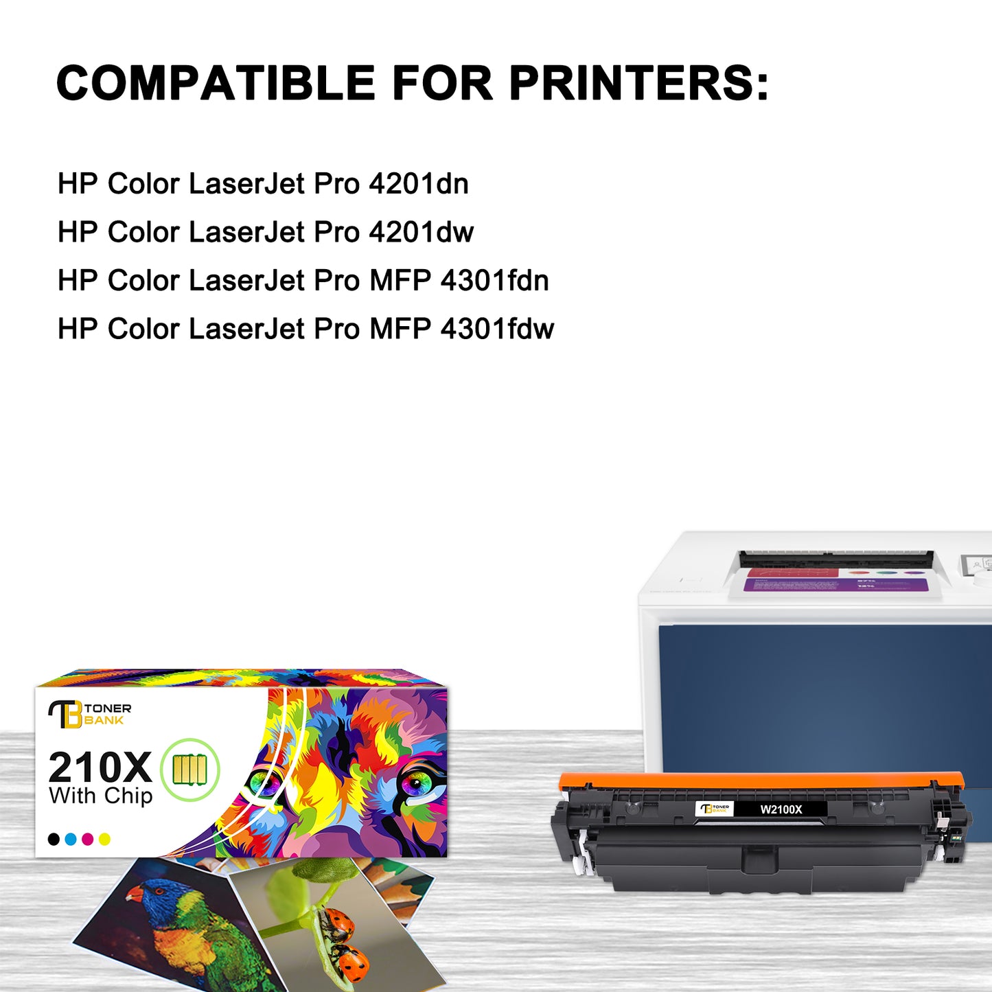 Chip-Ready Remanufactured HP 210X High-Yield Toner Set Compatible for HP 210X 210A W2100X W2100A Color Laserjet Pro MFP 4301fdw 4301fdn 4201dn 4201dw Printer Ink 4-Pack