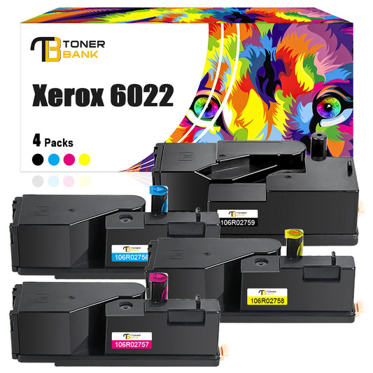 Toner Bank Compatible Toner Cartridge for Xerox 106R02759 106R02756 106R02758 106R02757 Phaser 6020 6022,  WorkCentre 6025 6027 Printer Ink Toner Set ( 4-Pack, BK/C/M/Y)