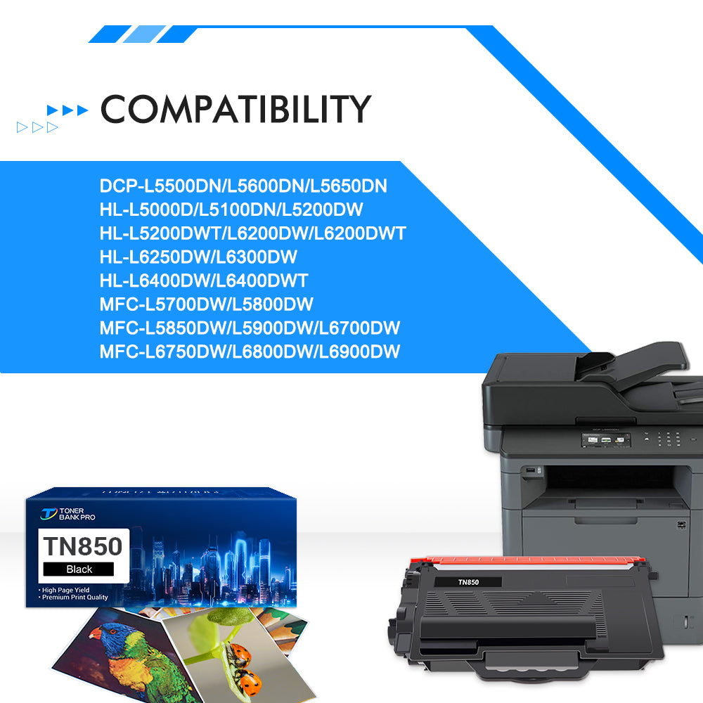 TN850 High Yield Toner Cartridge Compatible for Brother TN850 TN820 TN-850 TN 850 TN-820 Black MFC-L5900DW HL-L6200DW HL-L6200DWT HL-L5200DW MFC-L5700DW MFC-L5850DW MFC-L6800DW Printer Ink 2-Pack