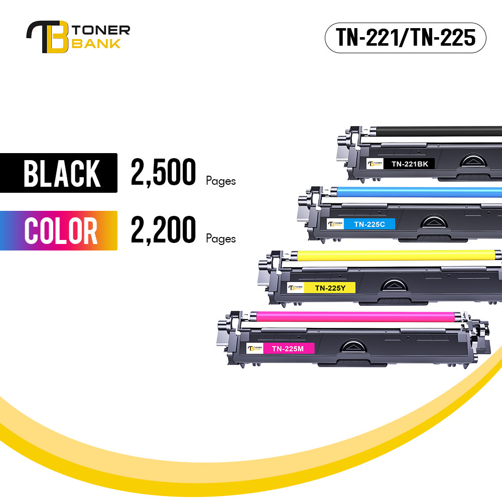 TN221 TN225 Toner Cartridge 4-Pack Compatible for Brother TN-221 TN-225 HL-3140CW HL-3142CW HL-3150CDW 3152CDW 3170CDW 3172CDW MFC-9130CW 9140CDN 9330CDW 9340CDW DCP-9020CDW Black Cyan Magenta Yellow