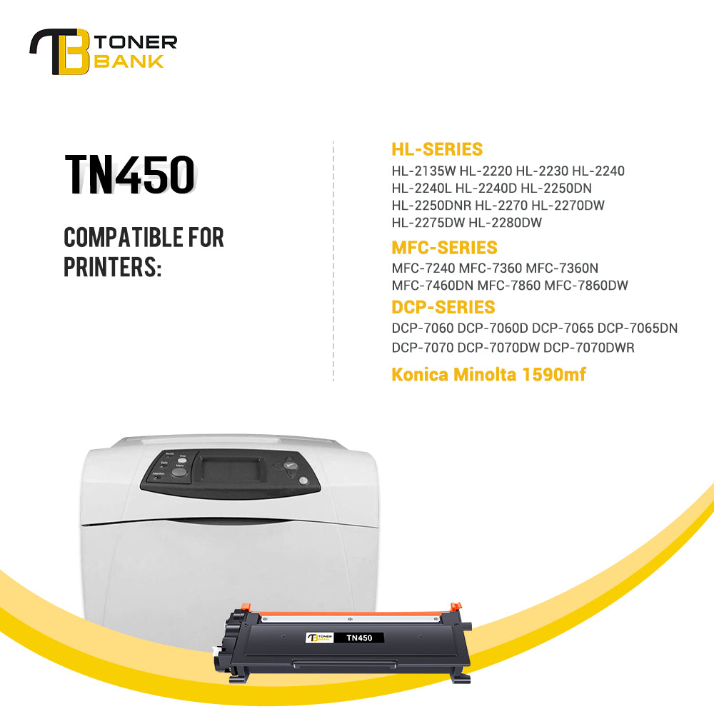 TN450 Toner Cartridges Compatible for Brother TN-450 TN420 TN 420 HL-2270DW HL-2280DW DCP-7065DN MFC-7360N MFC-7860DW HL-2240D DCP-7060D MFC7460DN MFC7240 Printer High Yield (2-Pack, Black)
