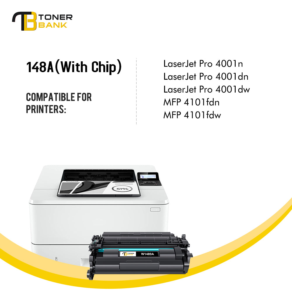 148A 148X Black Toner Cartridge No Chip Compatible for HP W1480A 148A W1480X 148X Laserjet Pro 4001dn MFP 4101fdw 4101fdn 4001n 4001dn 4001dw 2-Pack