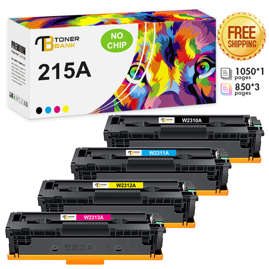 215A Toner Cartridge NO-CHIP Compatible for HP 215A W2310A W2311A W2312A W2313A MFP M182nw M183fw M182 M183 M155 Printer Ink( Black/Yellow/Cyan/Magenta, 4-Pack)