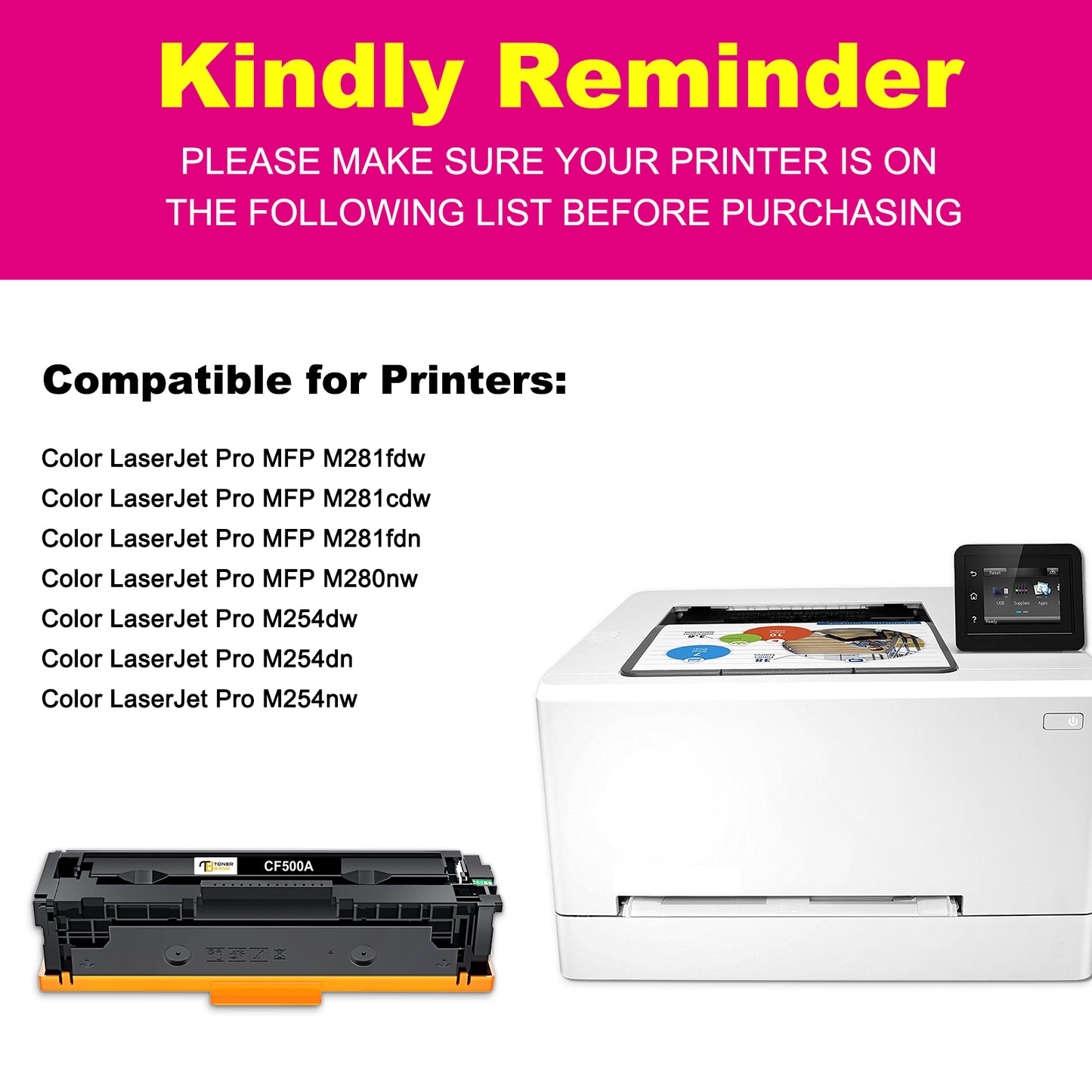 202A Toner Cartridges Compatible for HP 202A 202X CF500A CF500X Color LaserJet Pro MFP M281fdw M281cdw M254dw M281fdn M281 M254 CF501A CF502A CF503A Printer Ink (Black Cyan Yellow Magenta, 4-Pack)