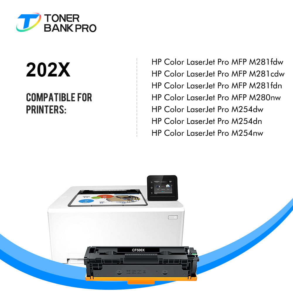 202X Toner Cartridge 4-Pack Compatible for HP 202X CF500X 202A CF500A Color LaserJet Pro MFP M281fdw M281cdw M254dw M254nw M254dn M281fdn M281 M254 Series Printer Ink (Black Cyan Yellow Magenta)