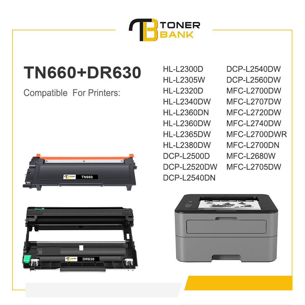 Toner Bank TN660 Toner Cartridge and DR630 Drum Unit Set Compatible for Brother TN-660 DR-630 HL-L2300D HL-L2320D MFC-L2740DW HL-L2380DW (1x TN-660 Toner + 1x DR-630 Drum Unit, Black)