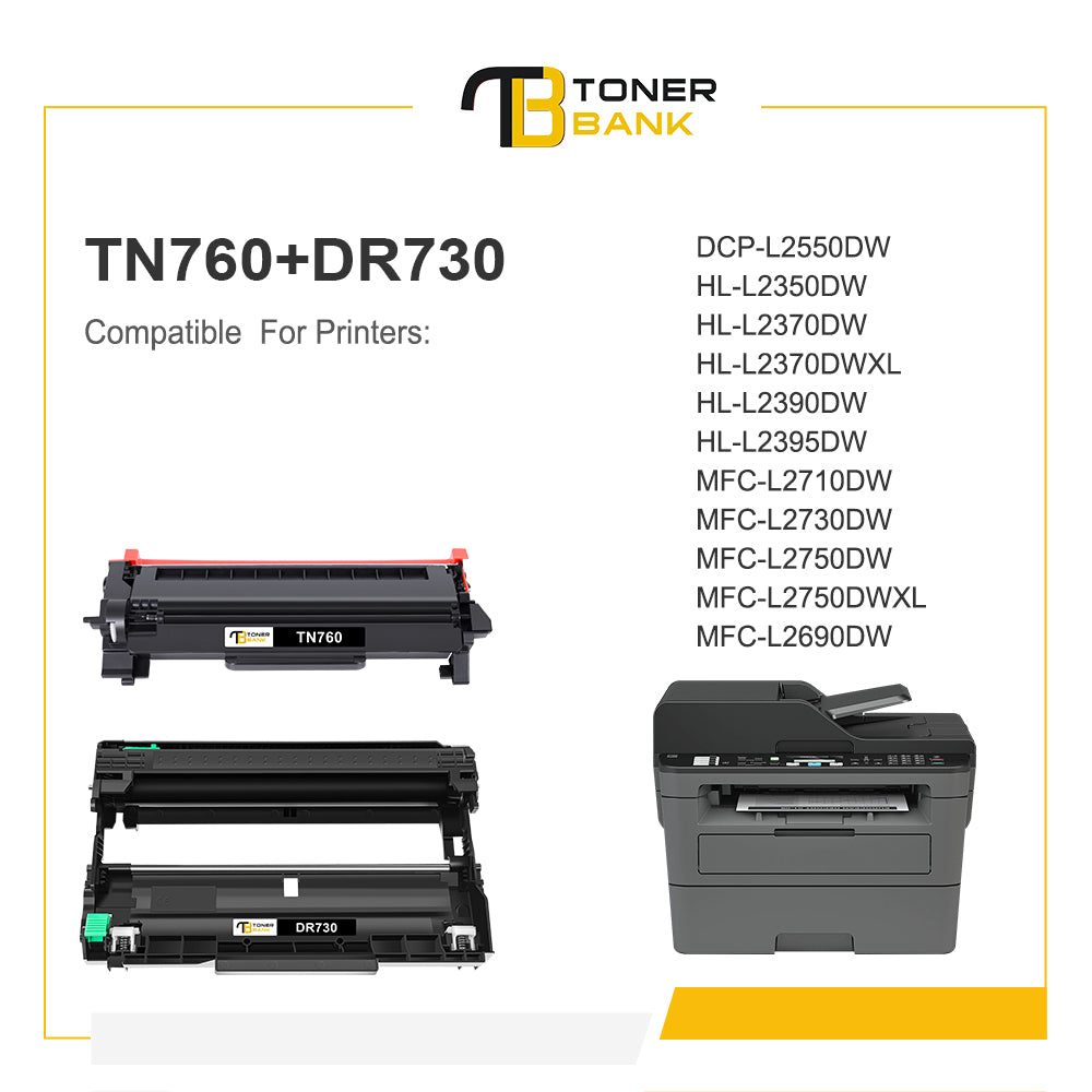 Toner Bank Compatible Toner & Drum Unit Replacement for Brother TN-760 and DR-730 Drum Unit (2 x TN-760 Toner + 1 x DR-730 Drum Unit)