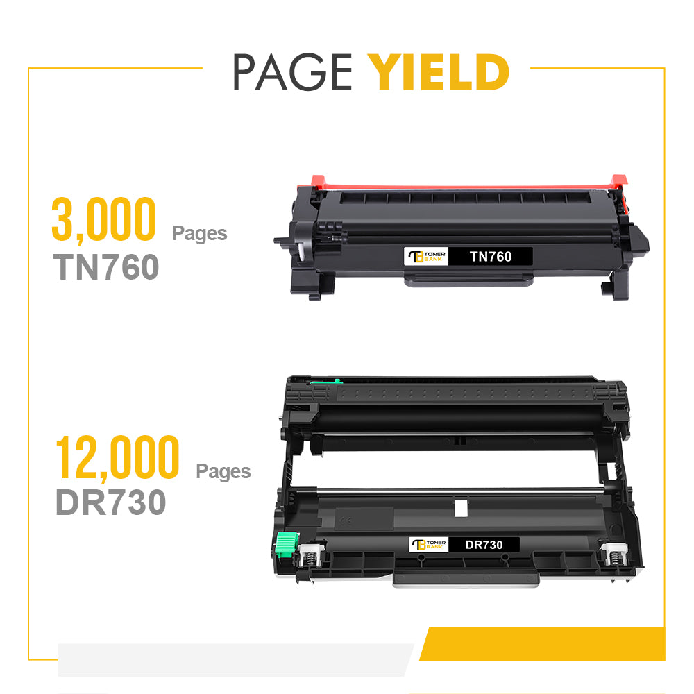 Toner Bank Compatible Toner & Drum Unit Replacement for Brother TN-760 and DR-730 Drum Unit (2 x TN-760 Toner + 1 x DR-730 Drum Unit)