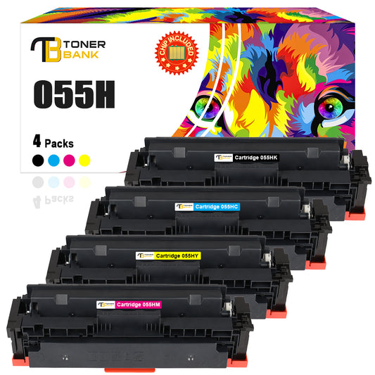 Toner Bank Compatible 055H 055 Toner Cartridge for Canon 055H 055 High Capacity for Color imageCLASS MF743Cdw MF741Cdw MF745Cdw MF746Cdw LBP664Cdw Printer Ink (Black Cyan Magenta Yellow, 4-Pack)