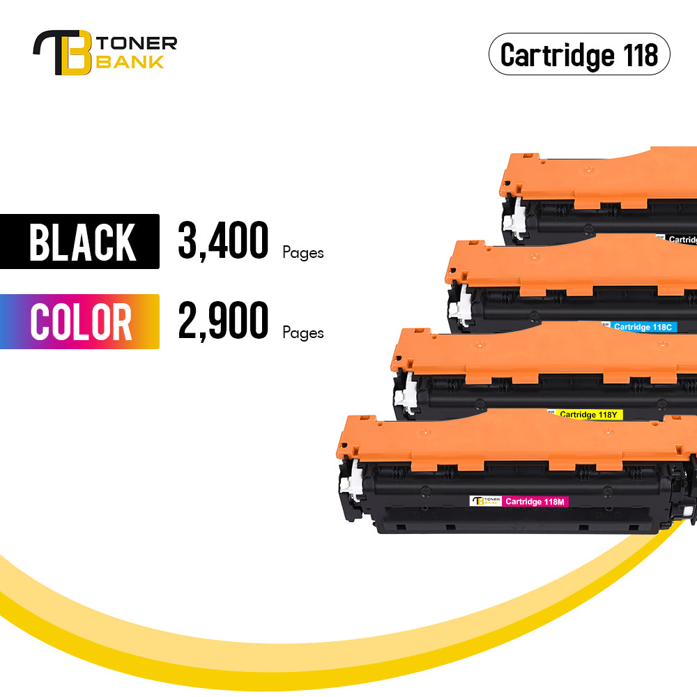 Toner Bank Compatible Toner Cartridge for Canon 118 image Class MF726CDW MF8580CDW LBP7660CDN LBP7200CDN Printer Replacement (Black Cyan Yellow Magenta, 4 Pack)