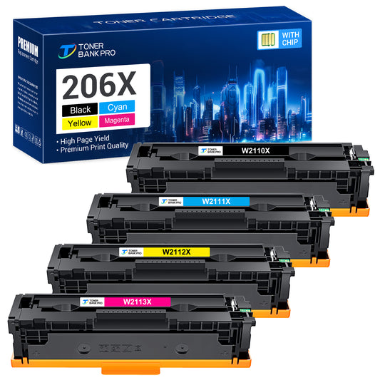 206X Toner Cartridges with Chip|Compatible Toner for HP 206A 206X W2110X W2110A Toner Cartridge for laserjet MFP M283fdw M283cdw M282nw Pro M255dw Printer Ink(Black, Cyan, Magenta, Yellow 4-Pack)
