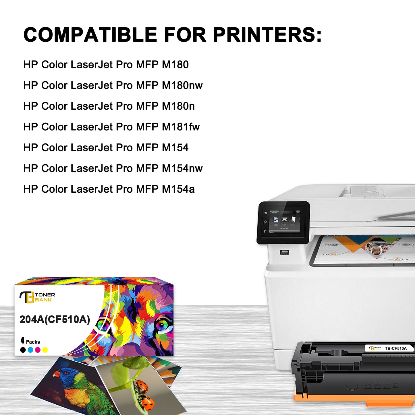 Toner Bank 204A CF510A Toner Cartridge Compatible for HP 204A CF510A CF511A CF512A CF513A Laserjet Pro MFP M180n M180nw M181fw M154nw M154a (Black Cyan Yellow Magenta, 4 Pack)