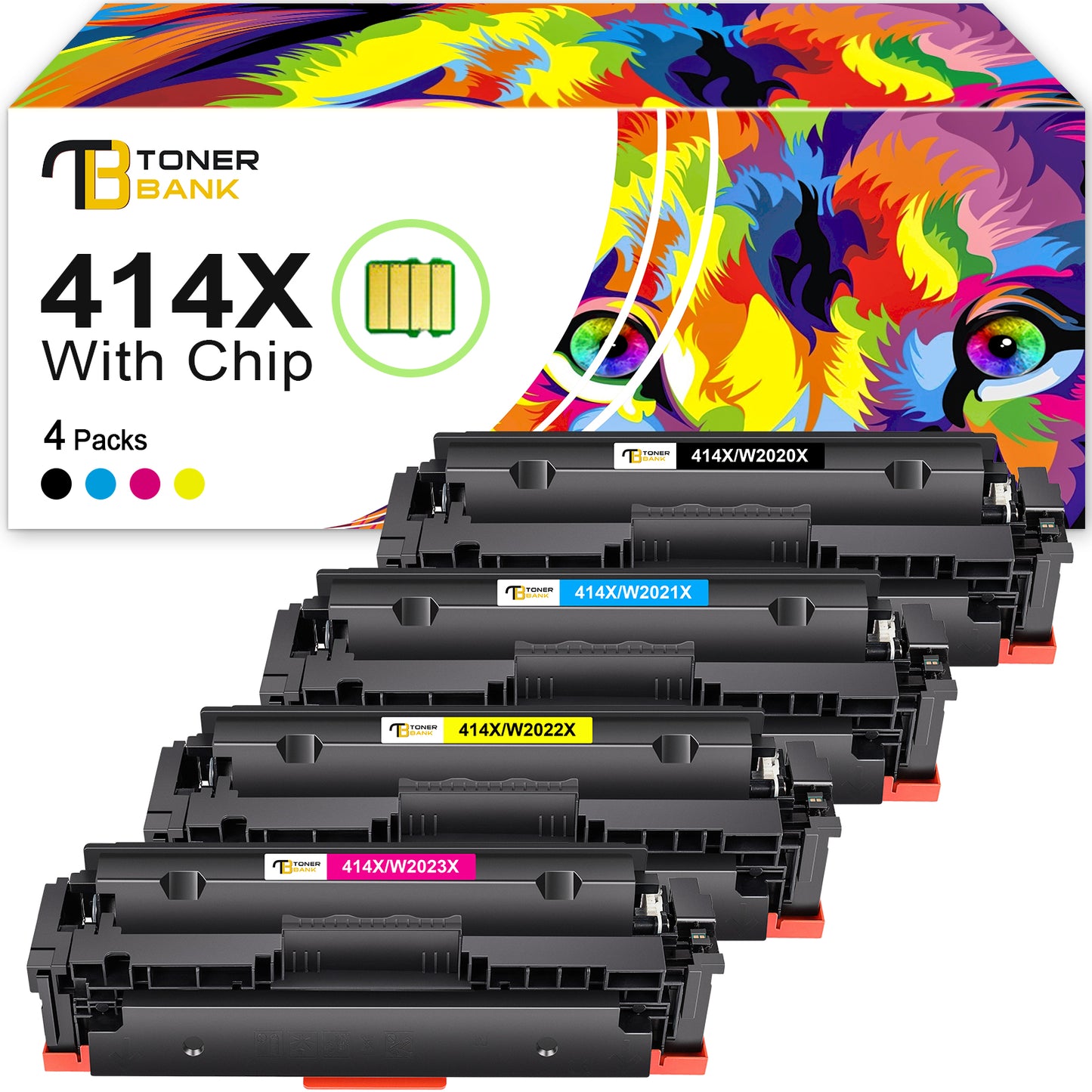 compatible hp 414x toner cartridges with chip black cyan magenta yellow 4 pack