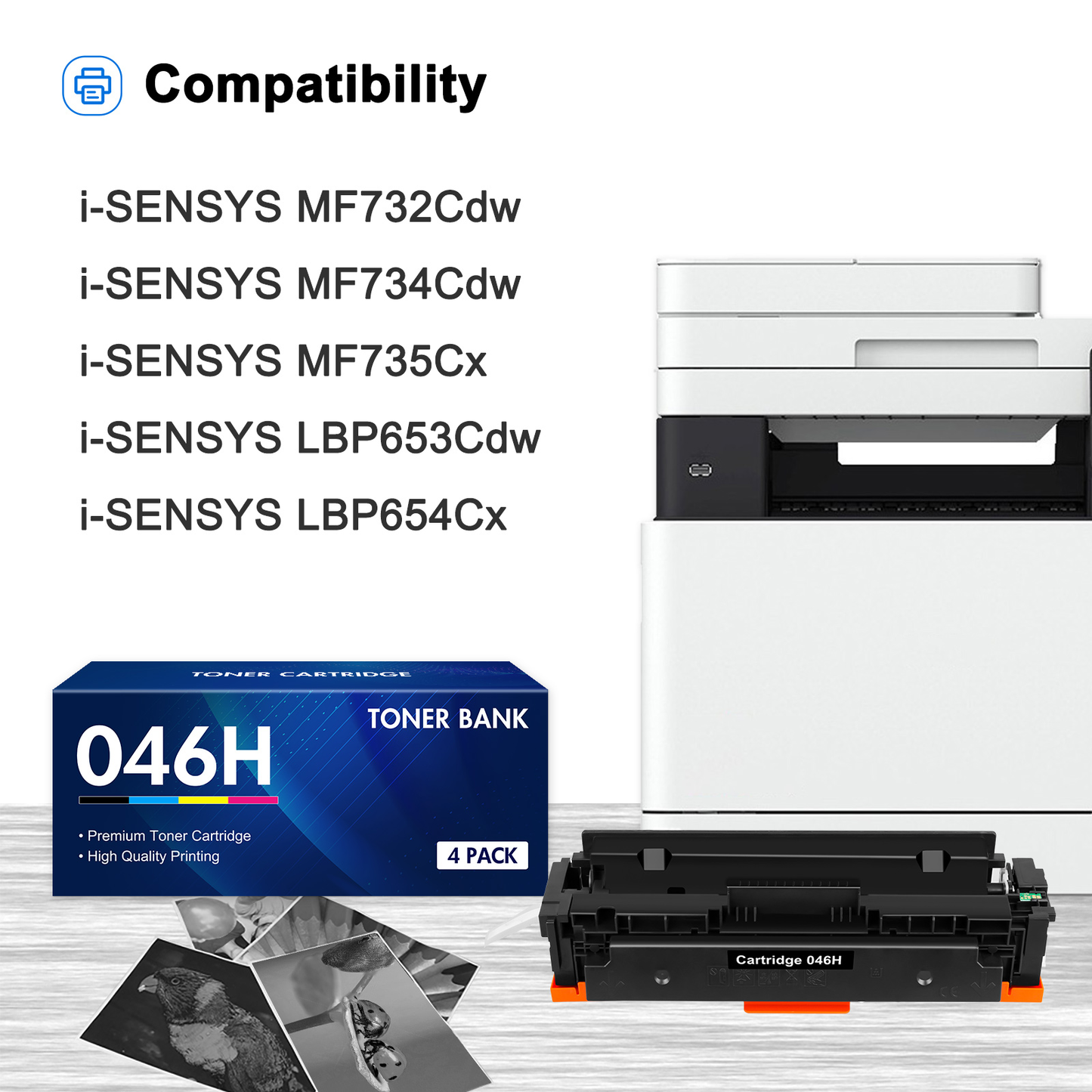 Toner Bank Cartucce toner compatibili come ricambio per Canon 046 046H, i-SENSYS MF735Cx MF734Cdw MF732 MF734 LBP653 LBP654 MF735 MF732Cdw LBP654Cx LBP653Cdw (nero, ciano giallo magenta, 4 pack)