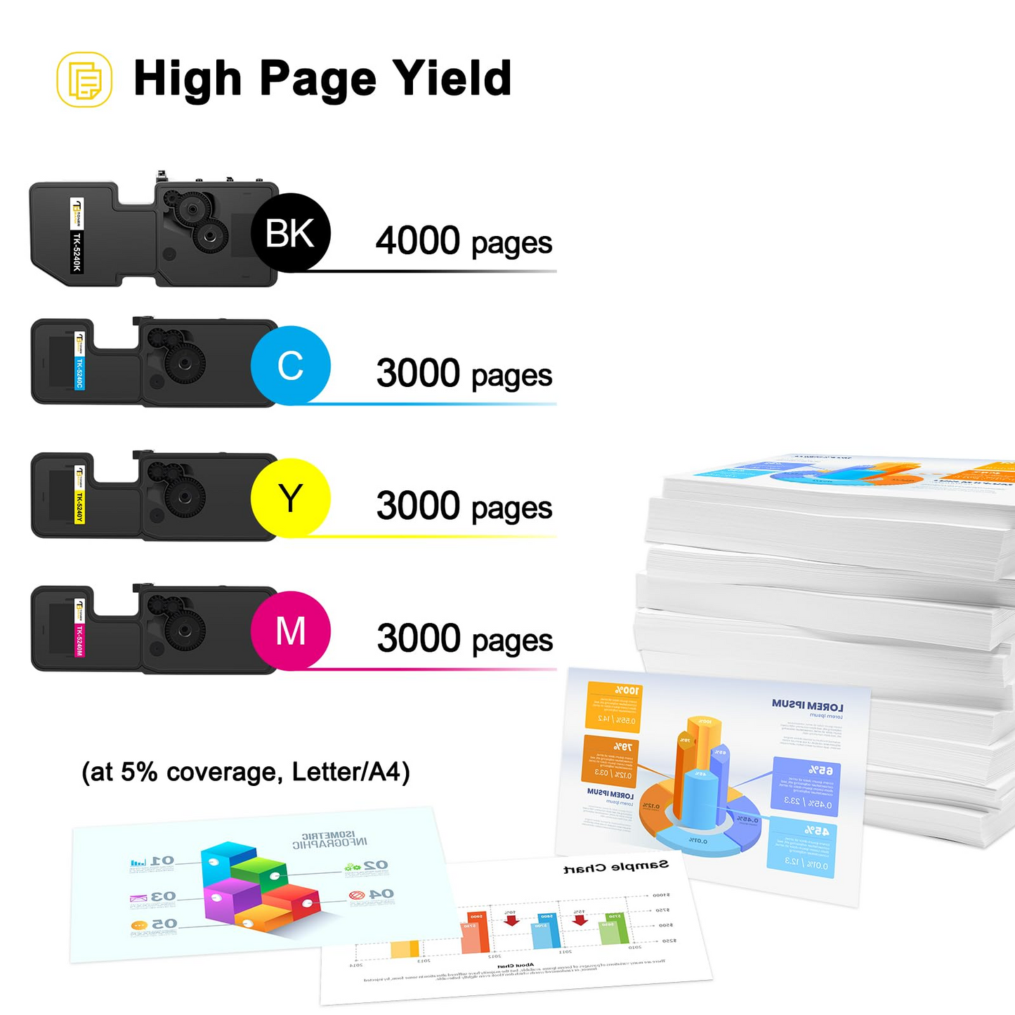 Toner Bank Remplacement de cartouche de toner compatible pour Kyocera TK-5240K TK-5240 TK5240 TK5240K Ecosys M5526cdw M5526cdn P5026cdn P5026cdw M5526 P5026 TK-5240C TK-5240Y TK-5240M Toner