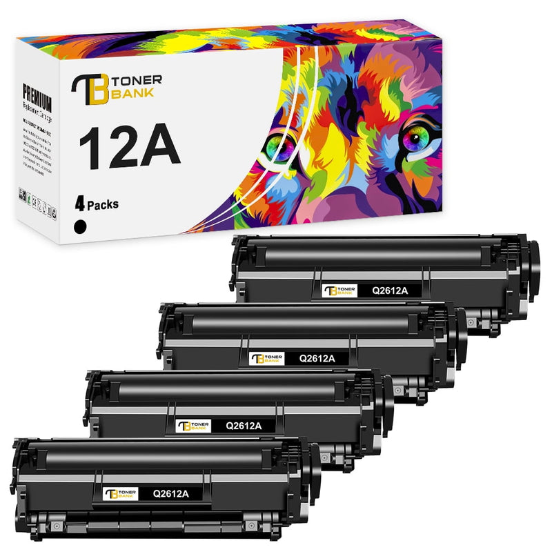 12A Black Toner Cartridge Compatible for HP 12A Q2612A Q2612D Laserjet 1012 1022 1020 1018 1022N 1010 3015 3050 3030 3052 3055 M1319F Printer Ink (4-Pack, Black)