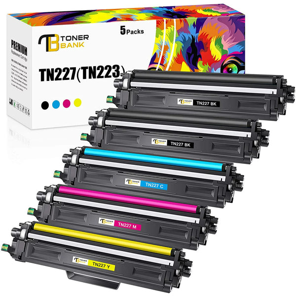 TN227 Toner Cartridge Compatible for Brother TN227 TN223 TN227BK TN-227BK/C/M/Y for MFC-L3770CDW HL-L3290CDW HL-L3270CDW HL-L3210CW HL-L3230CDW MFC-L3750CDW MFC-L3710CW Printer Ink (5-Pack)