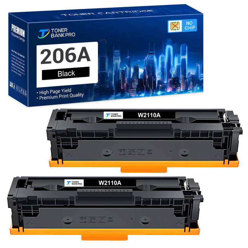 206A 206X Black Toner Cartridge No Chip Compatible for HP 206X W2110X 206A W2110a Toner for Laserjet Pro MFP M283FDW M255DW M283CDW M283 M255 Printer Ink High Yield (2-Pack)