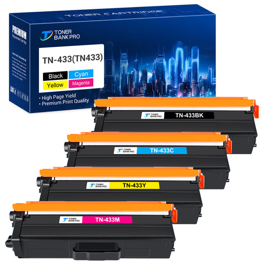 TN433 Toner Cartridge Compatible for Brother TN-433 TN431 TN436 TN433BK TN431BK TN 433 Brother HL-L8360CDW MFC-L8900CDW HL-L8260CDW L8360CDWT MFC-L8610CDW Printer Ink (KCMY, 4-Pack)