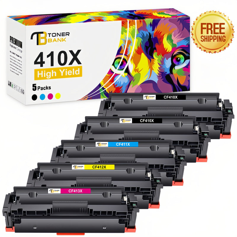 410A 410X High Yield Toner Cartridge 5-Pack Compatible for HP 410X CF410X 410A CF410A Color Laserjet MFP M477fnw M477fdw M477fdn M452dn M452nw M452dw M377 M477 M452 Printer Ink