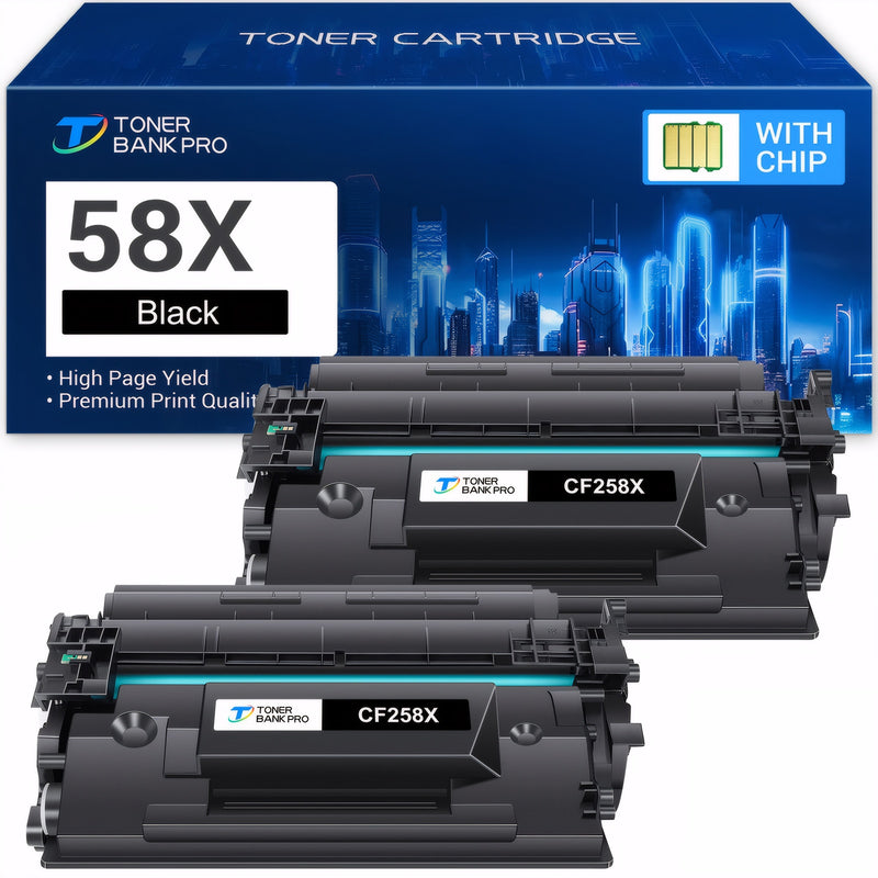 58X Black High Yield Toner Cartridge 2-Pack (With Chip) Compatible for HP 58A CF258A 58X CF258X LaserJet Pro M404n M404dn MFP M428fdw M428fdn M428dw M406dn M430f M404 M428 Printer Ink