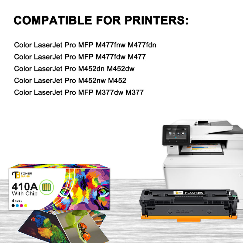 410A Toner Cartridge 4 Pack Compatible for HP 410A 410X CF410A CF410X M477fnw Color Laserjet MFP M477fdw M477fdn M452dn M452nw Pro M477 M452 M377 Printer Ink Black Cyan Magenta Yellow