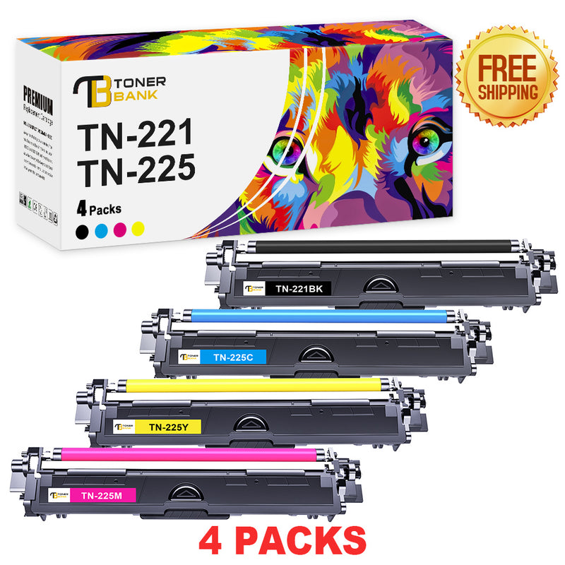 TN221 TN225 Toner Cartridge 4-Pack Compatible for Brother TN-221 TN-225 HL-3140CW HL-3142CW HL-3150CDW 3152CDW 3170CDW 3172CDW MFC-9130CW 9140CDN 9330CDW 9340CDW DCP-9020CDW Black Cyan Magenta Yellow
