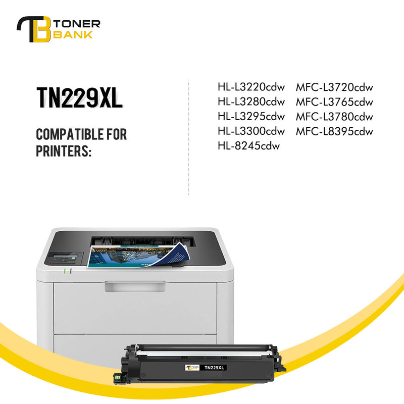 TN229XL Toner Cartridge with Chip Compatible for Brother TN-229XL TN229 TN-229 Work for MFC-L3780CDW MFC-L3720CDW HL-L3280CDW HL-L3220CDW HL-L3300CDW Printer (High Yield, BK/C/M/Y)