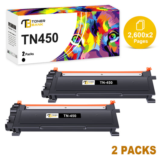 TN450 Toner Cartridges Compatible for Brother TN-450 TN420 TN 420 HL-2270DW HL-2280DW DCP-7065DN MFC-7360N MFC-7860DW HL-2240D DCP-7060D MFC7460DN MFC7240 Printer High Yield (2-Pack, Black)