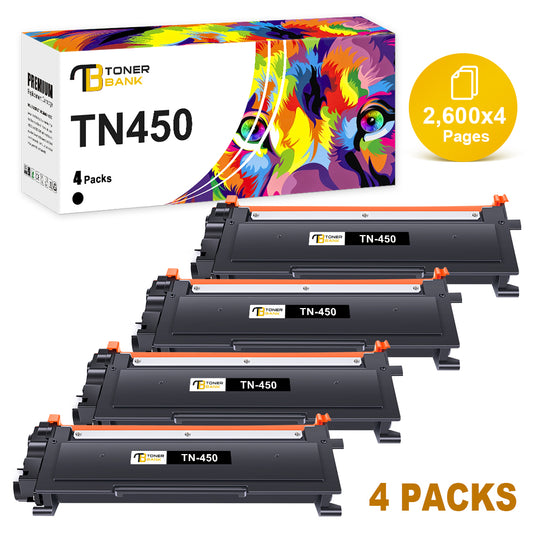 TN450 Black Toner Cartridge High Yield Compatible for Brother TN450 TN420 HL-2240 2270dw HL-2280DW MFC-7360 7460DN 7860DW DCP-7060 7070DW 7065DN Printer 4-Pack