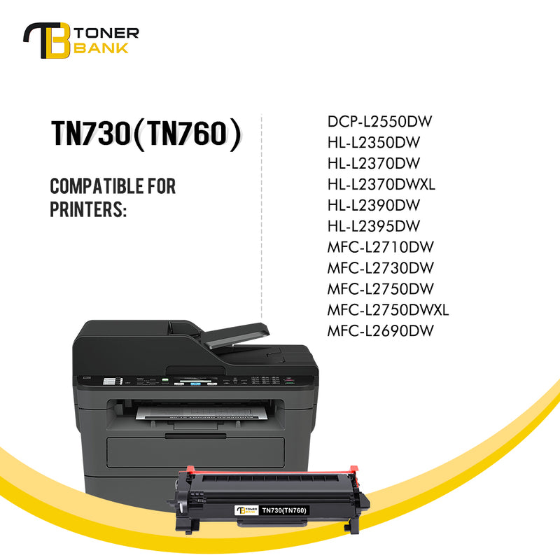 TN760 Toner Cartridge Compatible for Brother TN-760 TN730 TN 760 TN-730 MFC-L2710DW MFC-L2750DW HL-L2350DW HL-L2370DW HL-L2395DW HL-L2390DW DCP-L2550DW MFC-L2717DW Printer Ink (Black, 4 Pack)