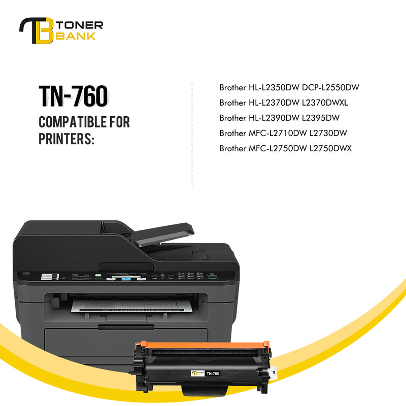 Toner Bank Compatible Toner Ink for Brother TN-760 TN760 TN-730 HL-L2350DW L2395DW DCP-L2550DW MFC-L2710DW L2750DW Printer Ink Replacement (Black, 6-Pack)