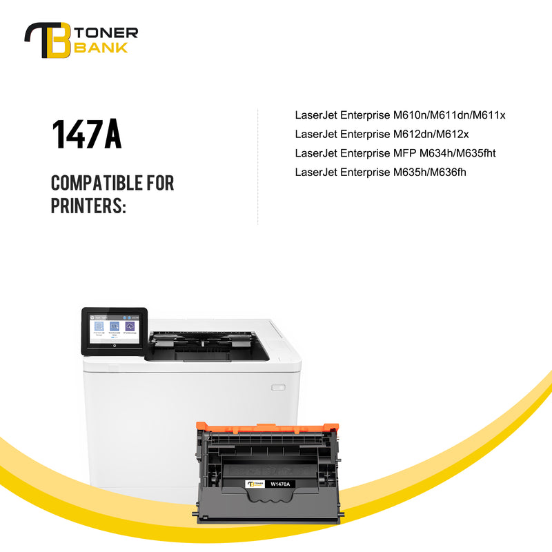 147A Toner Cartridge With Chip Compatible for HP 147A 147X W1470A W1470X LaserJet Enterprise M610n M611dn M611x M612dn M612x MFP M634h M635fht M635h M636fh M610 M611 M612 Printer Ink (Black 1-Pack)