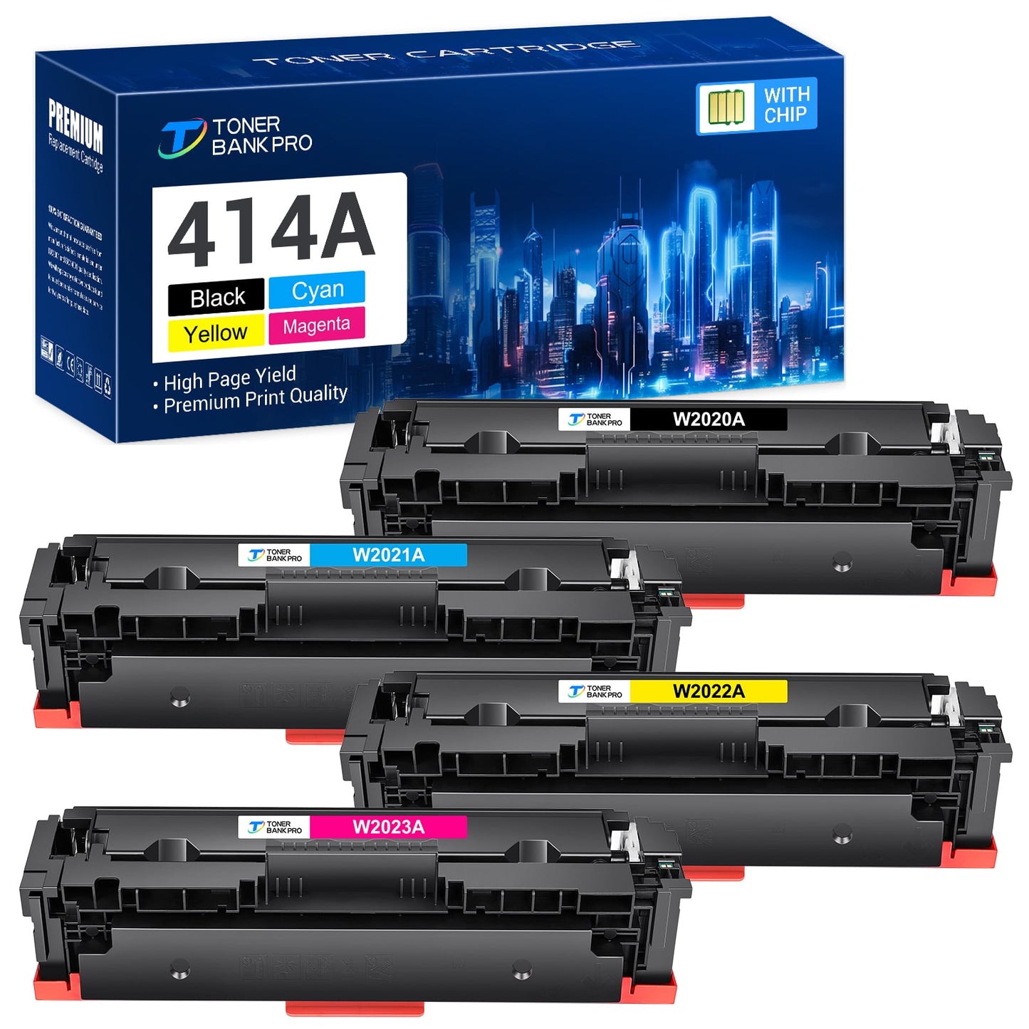 414A Toner Cartridge 4-Pack (with Chip) for HP 414A 414X 414 W2020A Color Laserjet Pro MFP M479fdw M454dw M479fdn M479dw M479 M454dn M454 M455 M480 Printer Ink (Black Cyan Magenta Yellow)