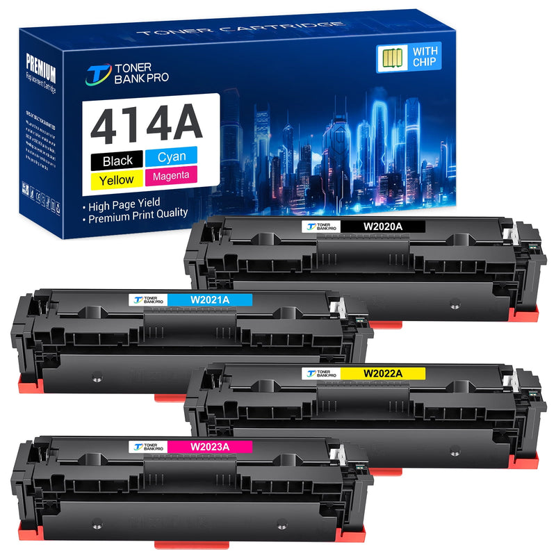 414A Toner Cartridge 4-Pack (with Chip) for HP 414A 414X 414 W2020A Color Laserjet Pro MFP M479fdw M454dw M479fdn M479dw M479 M454dn M454 M455 M480 Printer Ink (Black Cyan Magenta Yellow)