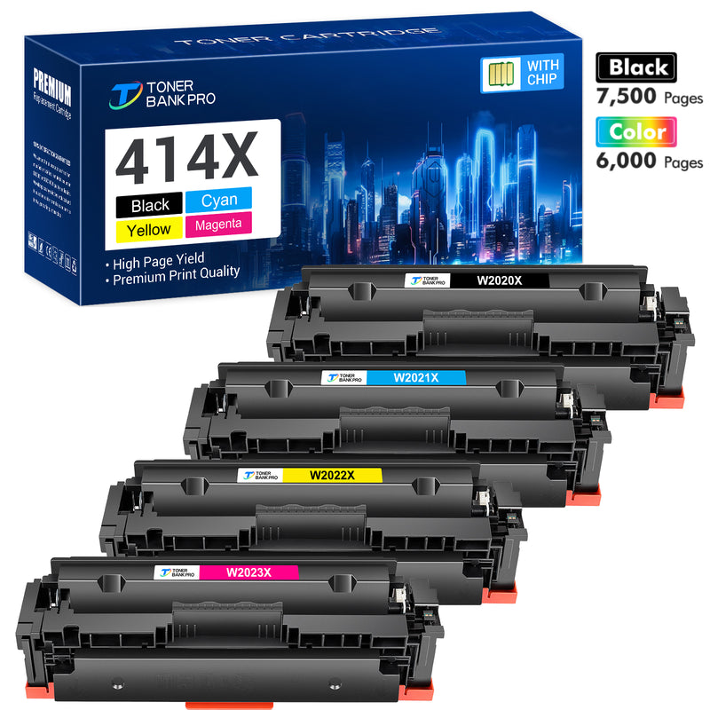414X Toner Cartridge 4-Pack (with Chip) for HP 414X 414A 414 W2020X Color Laserjet Pro MFP M479fdw M454dw M479fdn M479dw M454dn M479 M454 M455 M480 Series Printer Ink (Black Cyan Magenta Yellow)