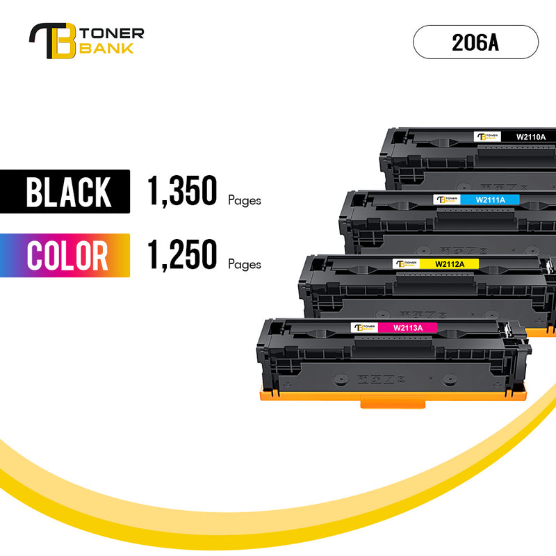 206A Toner Cartridges With Chip Compatible for HP 206A W2110A 206X W2110X Color LaserJet Pro MFP M283fdw M283cdw M255dw M283fdn M282nw M283 M255 Printer Ink (Black Cyan Magenta Yellow 4-Pack)