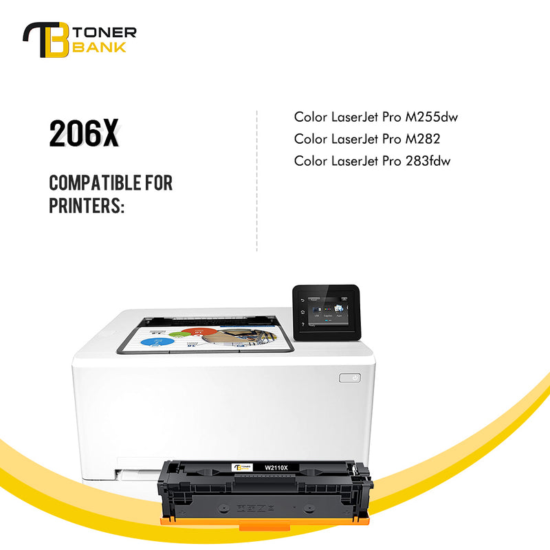 206X 206A Toner Cartridges 4 Pack High Yield Without Chip Compatible for HP 206X 206A W2110X W2110A Color Laserjet Pro MFP M283fdw M283cdw M255dw M283 M282 M255 Printer Ink (Black Cyan Magenta Yellow)