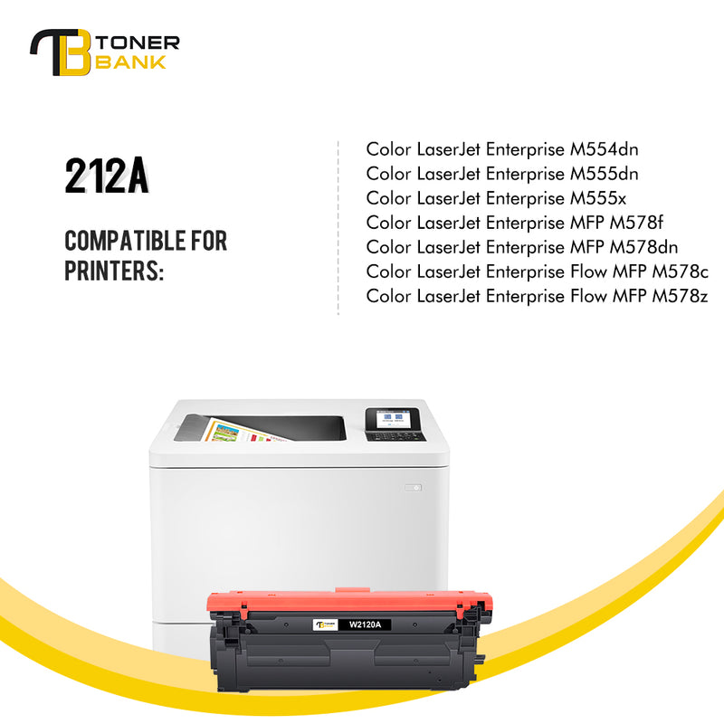 Toner Bank 212A Toner Cartridge 4-Pack Compatible for HP 212A W2120A 212X W2120X Color Laserjet Enterprise M554dn M555dn MFP M578f M578dn M554 M555 M578 Printer | W2120A W2121A W2122A W2123A