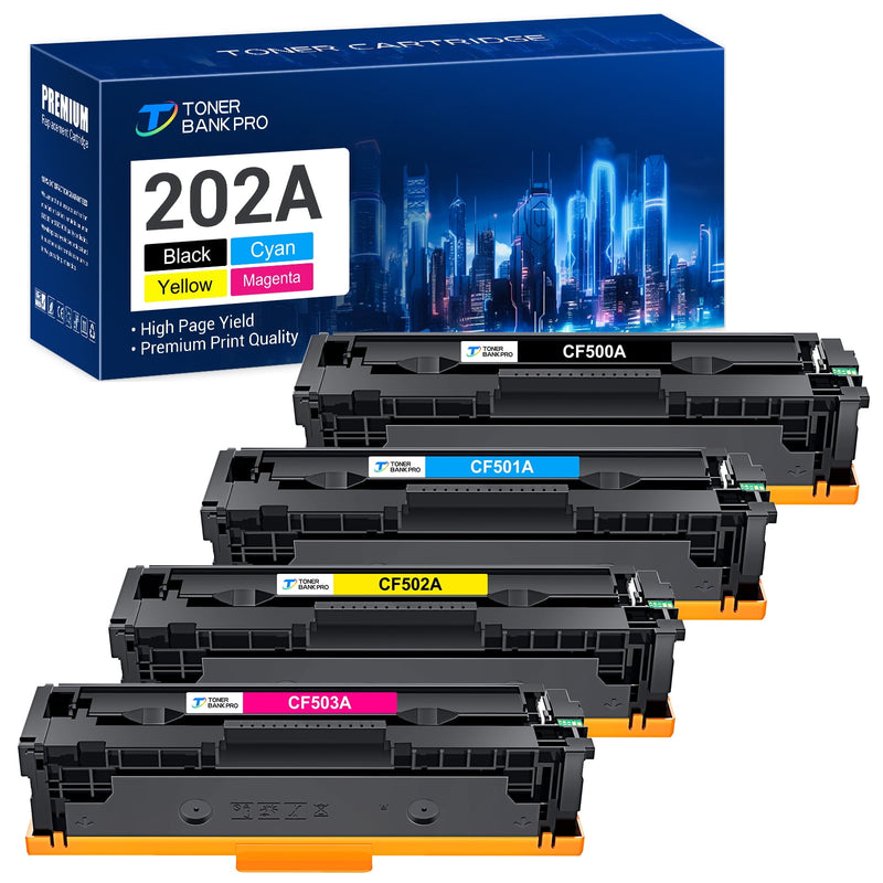 Toner Bank Compatible Toner Cartridge Replacement for HP 202A CF500A Color Pro M254dw M254nw Pro MFP M280nw M281cdw M281fdn M281fdw Printer Ink (BK+C+Y+M, 4-Pack)