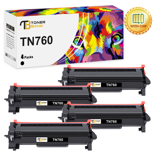 Compatible for Brother TN-760 TN 760 Toner Cartridge Black, 4 Pack