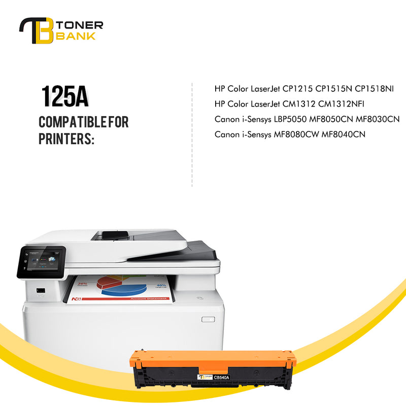 125A Toner Cartridge Compatible for HP 125A CB540A CB541A CB542A CB543A for HP LaserJet CP1215 CP1518ni CP1515n CM1312nfi CM1312 MFP CP1518 Printer Ink (Black/Cyan/Magenta/Yellow, 4-Pack)