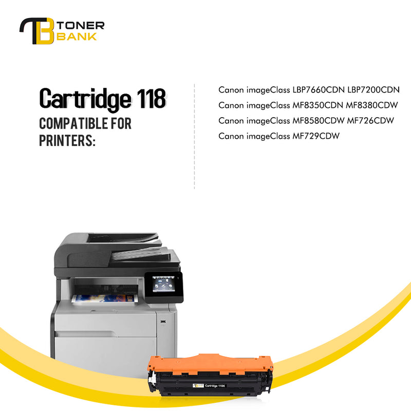 Toner Bank Compatible Toner Cartridge for Canon 118 image Class MF726CDW MF8580CDW LBP7660CDN LBP7200CDN Printer Replacement (Black Cyan Yellow Magenta, 4 Pack)