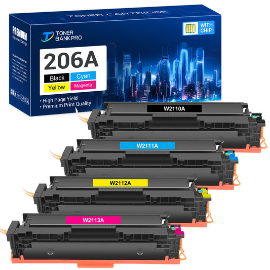 206A Toner Cartridges With Chip Compatible for HP 206A 206X W2110A W2110X Color LaserJet Pro MFP M283fdw M283cdw M255dw M283fdn M282nw M283 M255 Series Printer Ink (Black Cyan Magenta Yellow 4-Pack)