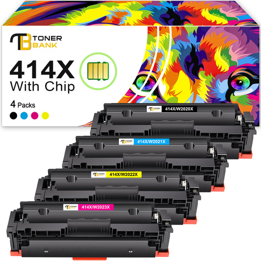 compatible hp 414x toner cartridges with chip black cyan magenta yellow 4 pack